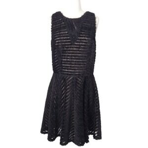 Nicole Miller Furry Black & Nude Striped Fit Flare Sleeveless Cocktail Dress- 10